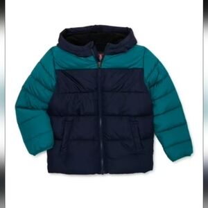 Swiss Tech Youth Large Navy Blue And Green Zipper Puffer Jacket